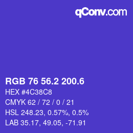 カラーコード: RGB 76 56.2 200.6 | qconv.com