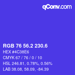 カラーコード: RGB 76 56.2 230.6 | qconv.com
