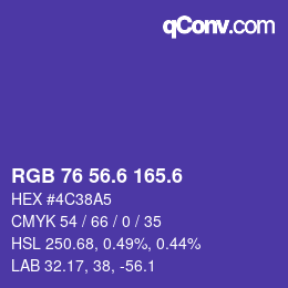 カラーコード: RGB 76 56.6 165.6 | qconv.com