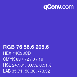 カラーコード: RGB 76 56.6 205.6 | qconv.com