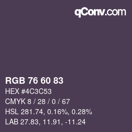 颜色代码: RGB 76 60 83 | qconv.com