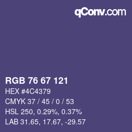 Color code: RGB 76 67 121 | qconv.com