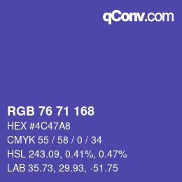 Color code: RGB 76 71 168 | qconv.com