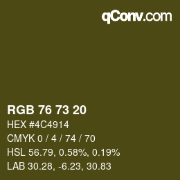 Color code: RGB 76 73 20 | qconv.com