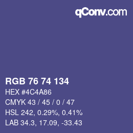 颜色代码: RGB 76 74 134 | qconv.com
