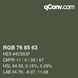 Color code: RGB 76 85 63 | qconv.com