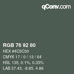 カラーコード: RGB 76 92 80 | qconv.com