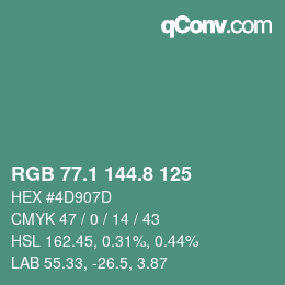 Color code: RGB 77.1 144.8 125 | qconv.com
