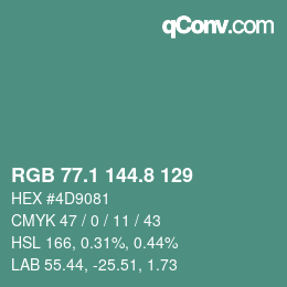 カラーコード: RGB 77.1 144.8 129 | qconv.com