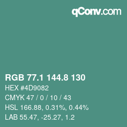 カラーコード: RGB 77.1 144.8 130 | qconv.com