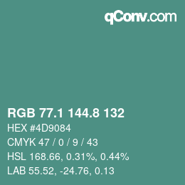 カラーコード: RGB 77.1 144.8 132 | qconv.com