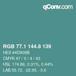 Color code: RGB 77.1 144.8 139 | qconv.com