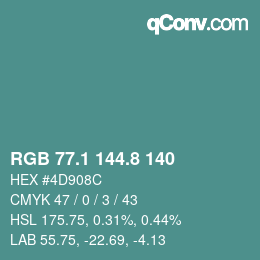 Color code: RGB 77.1 144.8 140 | qconv.com
