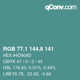 Color code: RGB 77.1 144.8 141 | qconv.com