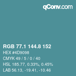 カラーコード: RGB 77.1 144.8 152 | qconv.com