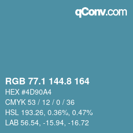 カラーコード: RGB 77.1 144.8 164 | qconv.com