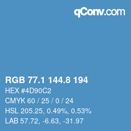 カラーコード: RGB 77.1 144.8 194 | qconv.com