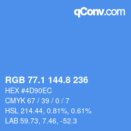 カラーコード: RGB 77.1 144.8 236 | qconv.com