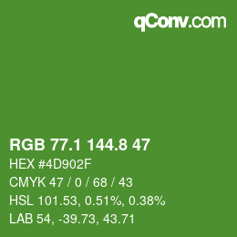 カラーコード: RGB 77.1 144.8 47 | qconv.com