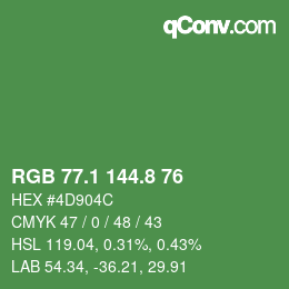 カラーコード: RGB 77.1 144.8 76 | qconv.com