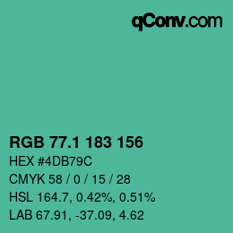 カラーコード: RGB 77.1 183 156 | qconv.com