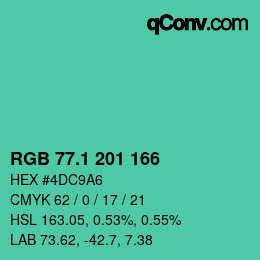 カラーコード: RGB 77.1 201 166 | qconv.com