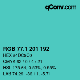 カラーコード: RGB 77.1 201 192 | qconv.com