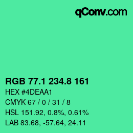 カラーコード: RGB 77.1 234.8 161 | qconv.com