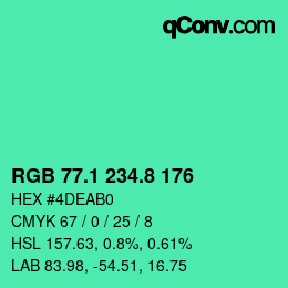 カラーコード: RGB 77.1 234.8 176 | qconv.com