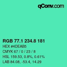カラーコード: RGB 77.1 234.8 181 | qconv.com