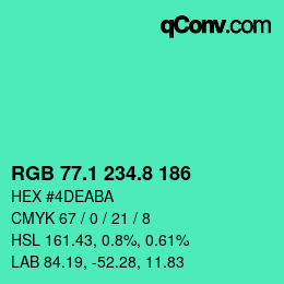 カラーコード: RGB 77.1 234.8 186 | qconv.com