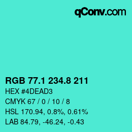カラーコード: RGB 77.1 234.8 211 | qconv.com