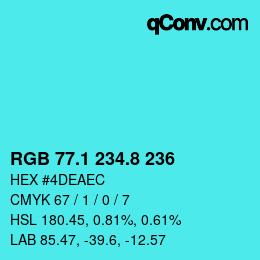 Color code: RGB 77.1 234.8 236 | qconv.com