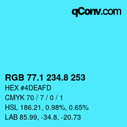 カラーコード: RGB 77.1 234.8 253 | qconv.com