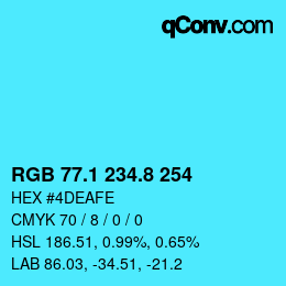 カラーコード: RGB 77.1 234.8 254 | qconv.com