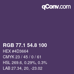 カラーコード: RGB 77.1 54.8 100 | qconv.com