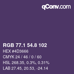 カラーコード: RGB 77.1 54.8 102 | qconv.com