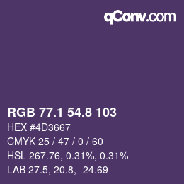 Color code: RGB 77.1 54.8 103 | qconv.com