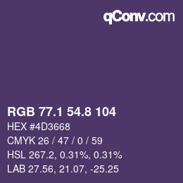 カラーコード: RGB 77.1 54.8 104 | qconv.com