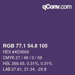 カラーコード: RGB 77.1 54.8 105 | qconv.com