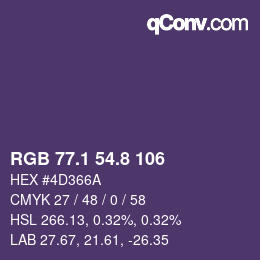カラーコード: RGB 77.1 54.8 106 | qconv.com