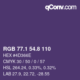 カラーコード: RGB 77.1 54.8 110 | qconv.com