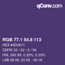 Color code: RGB 77.1 54.8 113 | qconv.com