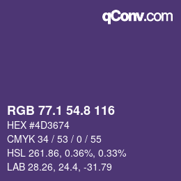 カラーコード: RGB 77.1 54.8 116 | qconv.com