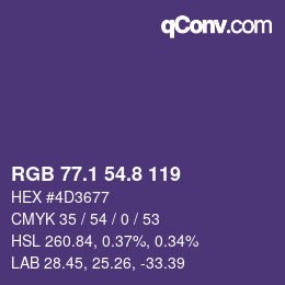 カラーコード: RGB 77.1 54.8 119 | qconv.com