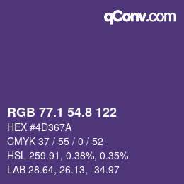 カラーコード: RGB 77.1 54.8 122 | qconv.com