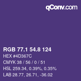 カラーコード: RGB 77.1 54.8 124 | qconv.com