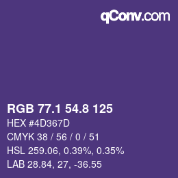 カラーコード: RGB 77.1 54.8 125 | qconv.com