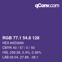 カラーコード: RGB 77.1 54.8 128 | qconv.com