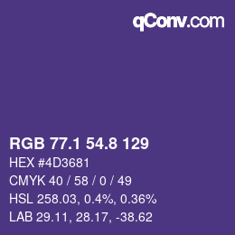 カラーコード: RGB 77.1 54.8 129 | qconv.com